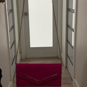 Aldo Vibrant Pink Clutch with Gold Chain
